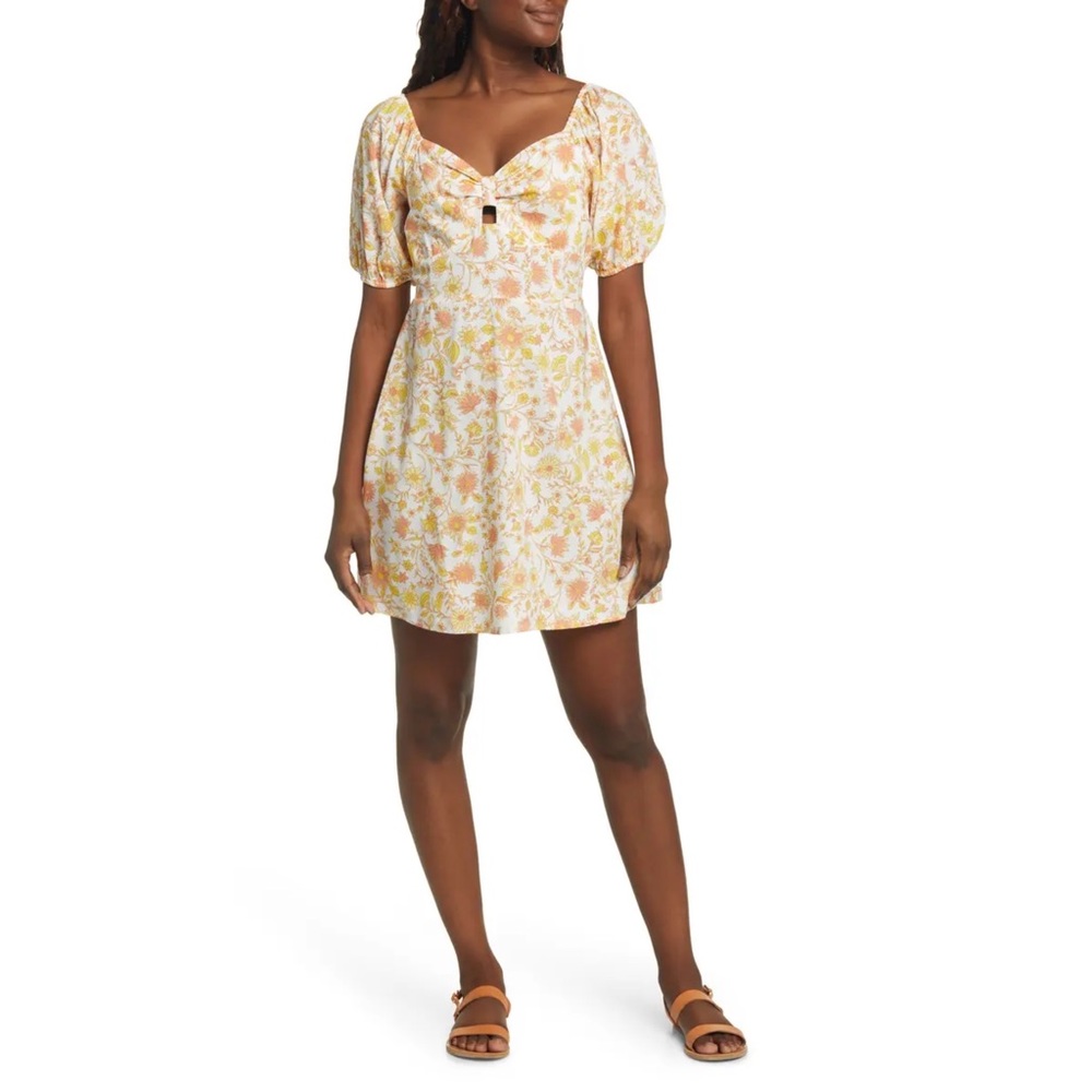 NWT Billabong Living life puff sleeve floral mini dress size XS